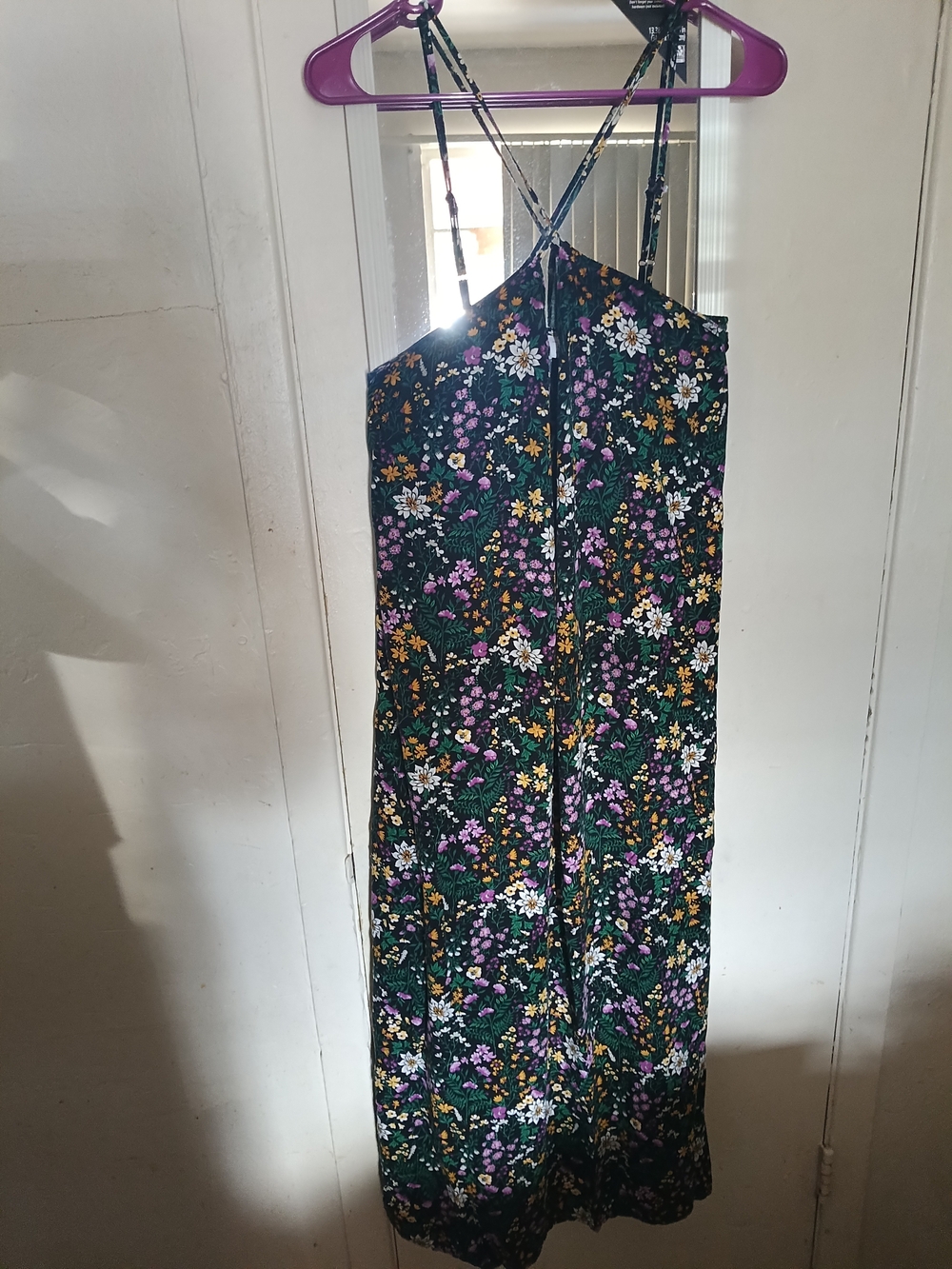 Old Navy Dark Green Floral Crisscross Strap Dress